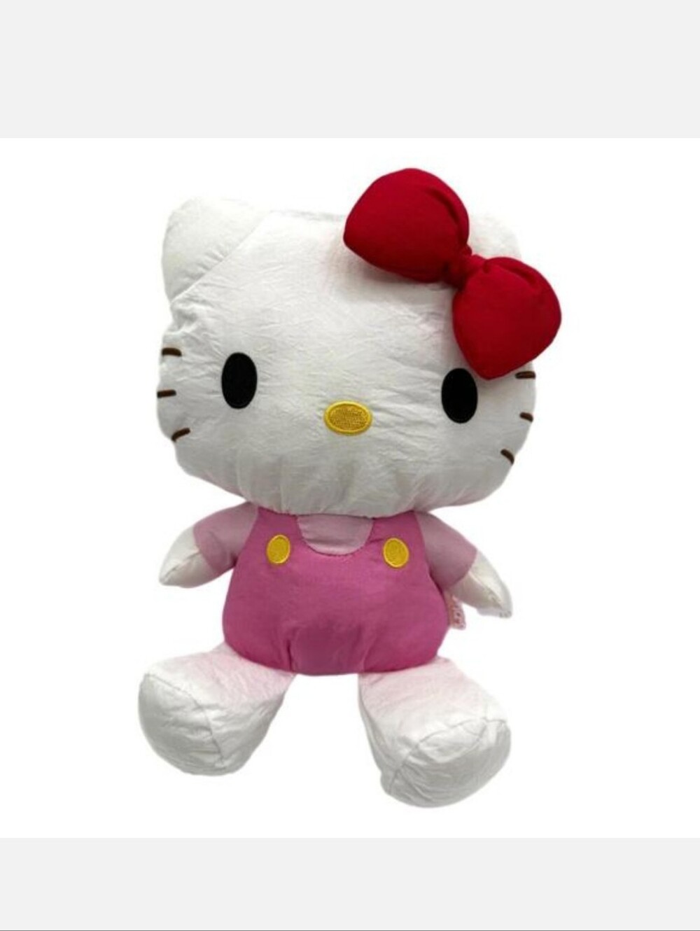 Plush Cat Doll in White with Pink Outfit and Red Bow - Kids Toy